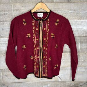 Koret women medium 100% wool embroidered zip up sweater thick jacket cardigan